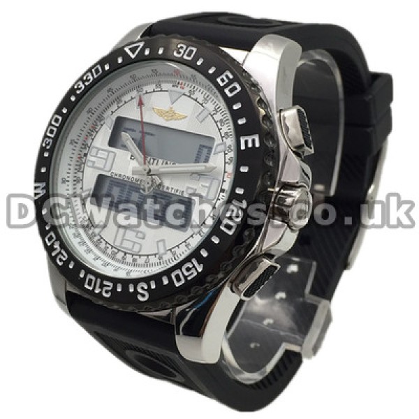 Professional 44MM Breitling B1 Fake Watches With White Dials And Black Bezels For Men