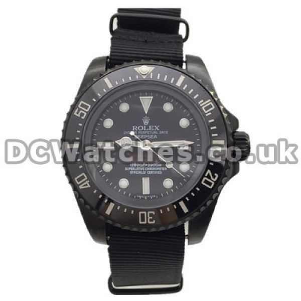 Steady Black Dials Male Rolex Deepsea Copy Watches UK With Black Nylon Straps