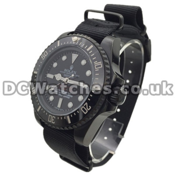 Steady Black Dials Male Rolex Deepsea Copy Watches UK With Black Nylon Straps