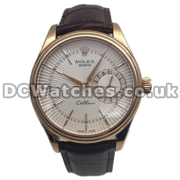 Classic Rolex Cellini White Dials Replica Watches For Men With Rose Gold Cases UK Sale