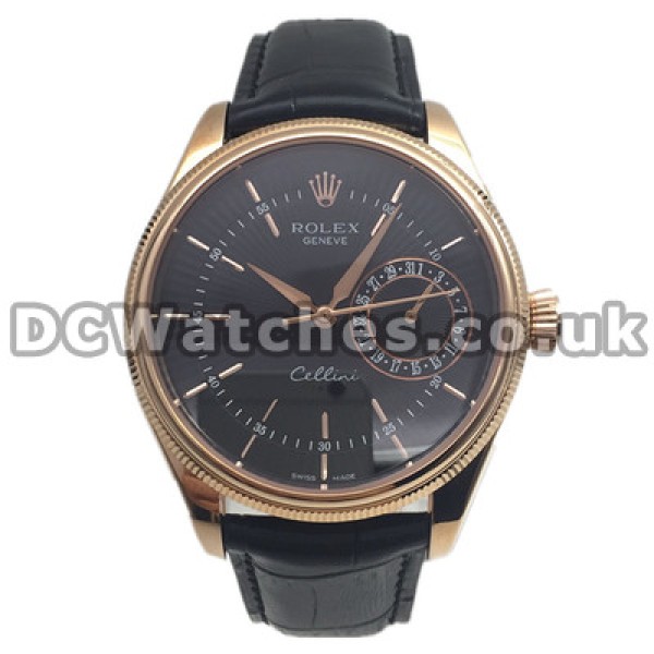 Valuable Swiss Black Dials Rolex Cellini Fake Watches With 39MM Rose Gold Cases UK