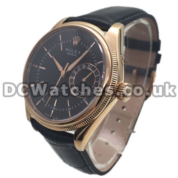 Valuable Swiss Black Dials Rolex Cellini Fake Watches With 39MM Rose Gold Cases UK