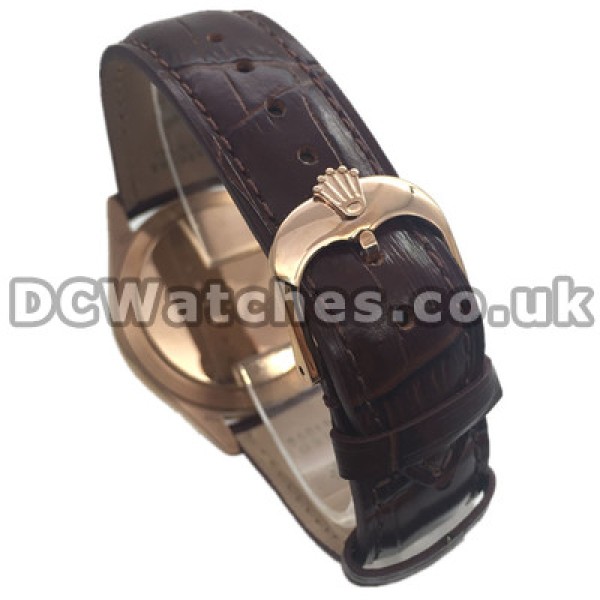 Elegant UK Rolex Cellini Coffee Dials Fake Watches With Brown Alligator Straps Hot Sale