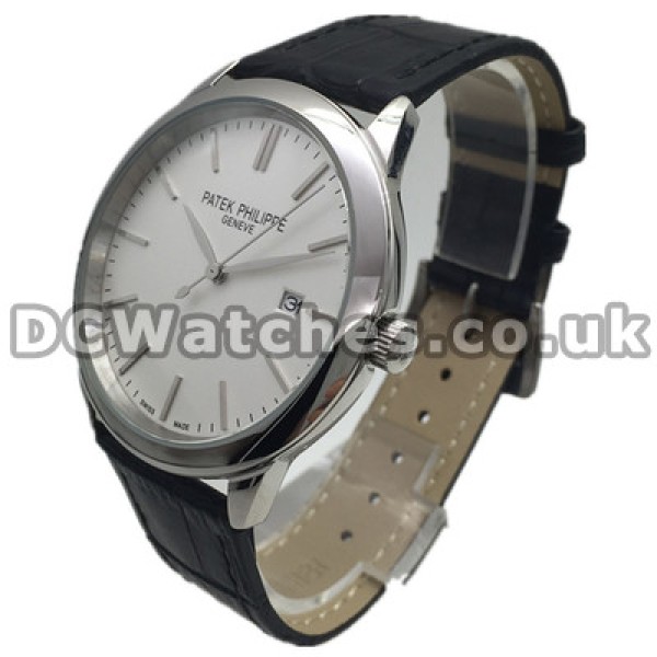 Silver Stripe Indexes UK Philippe Calatrava Replica Watches For Men With Steel Cases