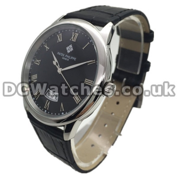 New Male Black Dials Patek Philippe Calatrava Copy Watches With Silver Roman Numerals UK