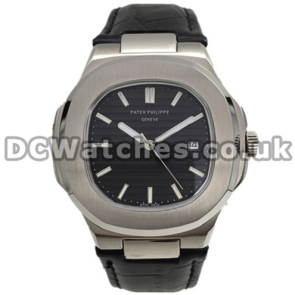 Black Leather Straps Swiss Patek Philippe Nautilus Copy Watches With 40MM Quartz Movements