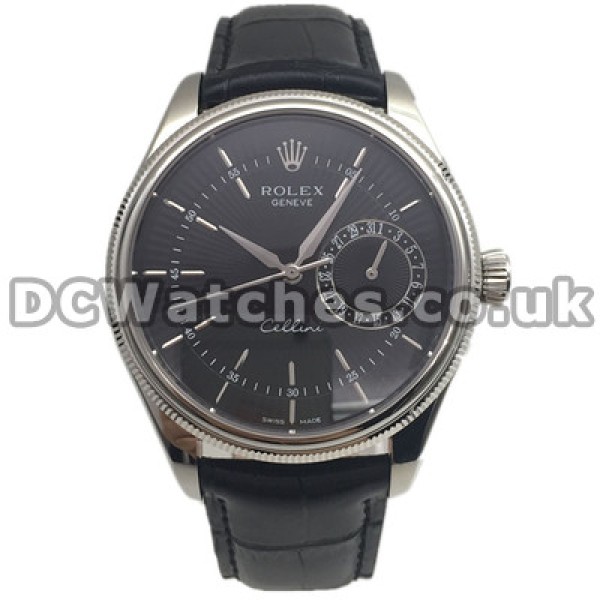 Elegant Male 39MM Rolex Cellini Replica Watches With Black Dials And Black Straps