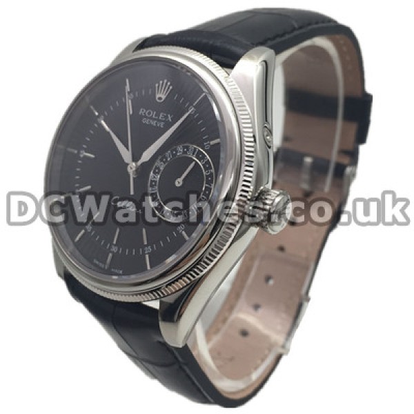 Elegant Male 39MM Rolex Cellini Replica Watches With Black Dials And Black Straps