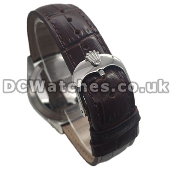 Steel Cases UK Rolex Cellini Fake Watches With White Dials And Brown Straps