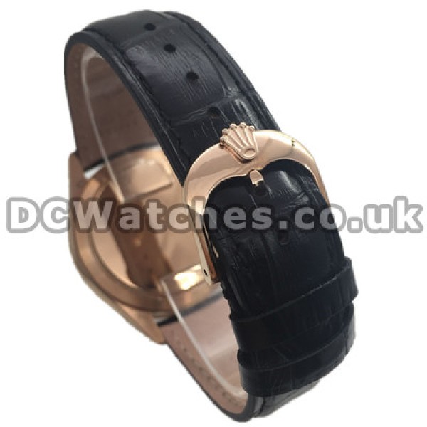 Popular Male Automatic Rolex Cellini Copy Watches With Black Dials And Rose Gold Steel Cases