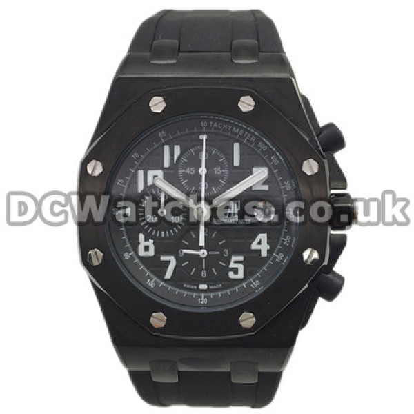 Cool Black Dials UK Arabic Numerals Audemars Piguet Royal Oak Offshore Copy Watches With Black Steel Cases
