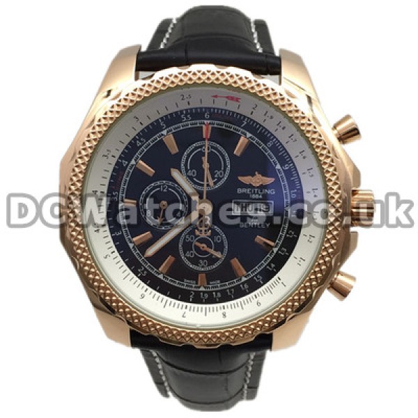 Fashionable Male Black Dials Breitling Bentley Fake Watches With Black Crocodile Straps UK