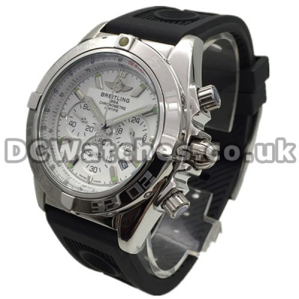 Modern White Dials Quartz Movements Breitling Chronomat Evolution Fake Watches With Black Rubber Straps