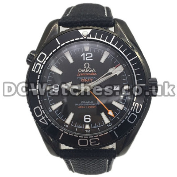 Cool Black Straps And Orange GMT Hands Omega Planet Ocean Replica Watches With Arabic Numerals