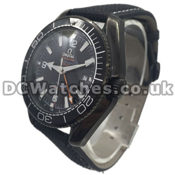 Cool Black Straps And Orange GMT Hands Omega Planet Ocean Replica Watches With Arabic Numerals