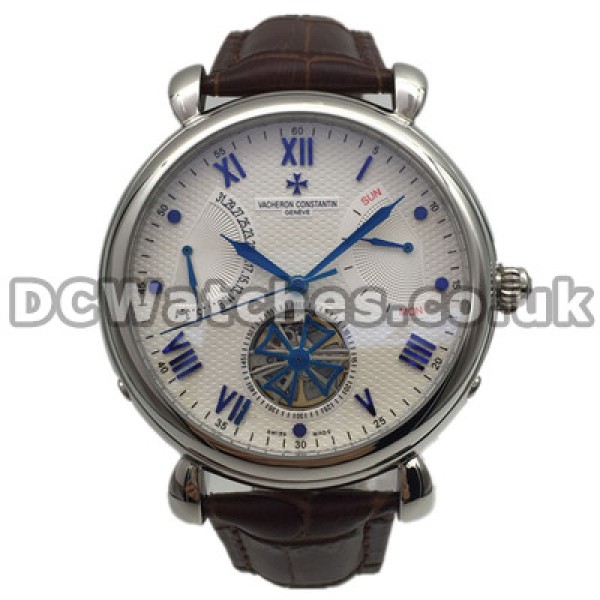 Pretty Blue Hands And Roman Numerals Swiss Vacheron Constantin Overseas Replica Watches With White Dials