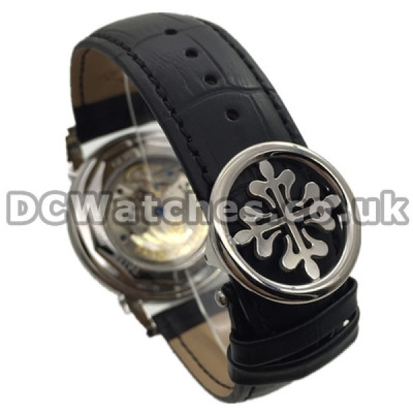 Cool 44MM Black Dials Patek Philippe Complicated Copy Watches With Steel Cases
