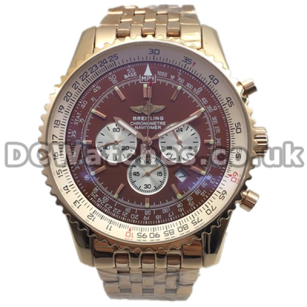 Valuable Rose Gold Steel Cases 46MM Breitling Navitimer Copy Watches With Coffee Dials