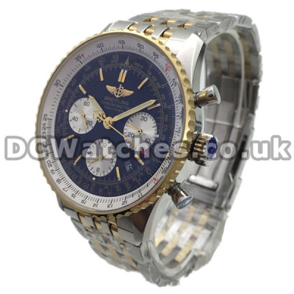 Fashionable Gold & Steel Bracelets And Cases Breitling Navitimer Copy Watches With Gold Hands