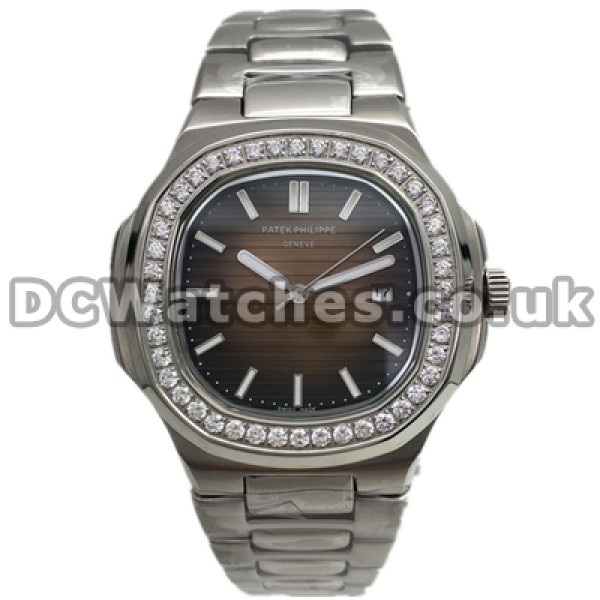 Pretty Steel Bracelets Swiss Patek Philippe Nautilus Fake Watches For Men With Coffee Dials