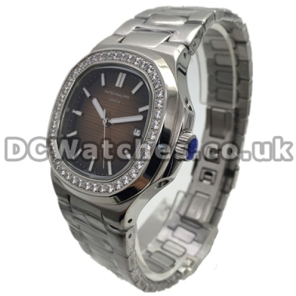 Pretty Steel Bracelets Swiss Patek Philippe Nautilus Fake Watches For Men With Coffee Dials