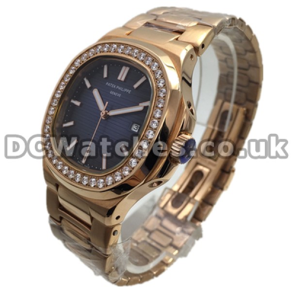 Novel Rose Gold Cases With Augers Patek Philippe Nautilus Fake Watches With Blue Dials
