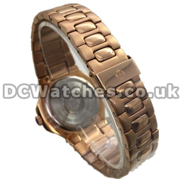 Valuable Black Dials Swiss Male Patek Philippe Nautilus Copy Watches With Rose Gold Steel Bracelets