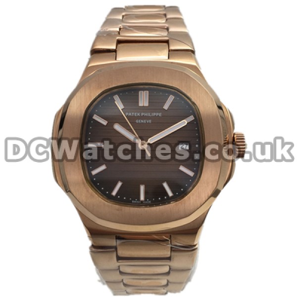 Mature Rose Gold Steel Bracelets And Coffee Dials Patek Philippe Nautilus Replica Watches For Men