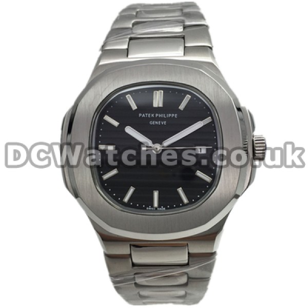 Concise Male Steel Bracelets Patek Philippe Nautilus Copy Watches With 41MM Black Dials