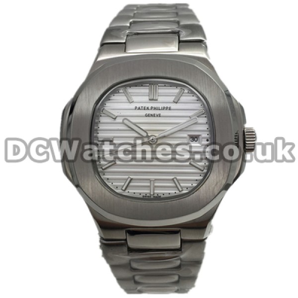Legible White Dials Swiss Patek Philippe Nautilus Replica Watches With Steel Cases For Men
