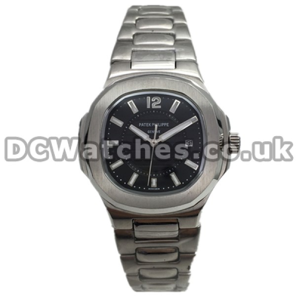 Elegant Swiss Female Steel Bracelets Patek Philippe Nautilus Replica Watches With Black Dials Online
