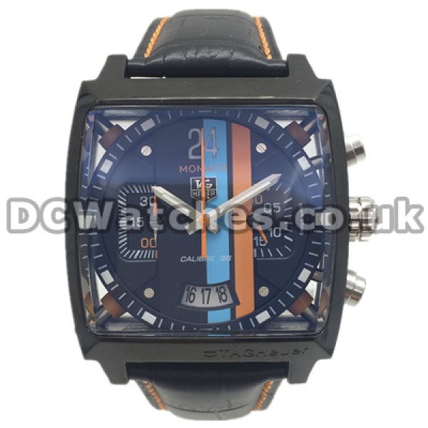 Unique Black Dials And Quartz Movements 39MM Tag Heuer Monaco Replica Watches For Men
