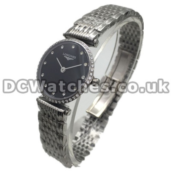 Delicate Black Dials 24MM Longines Elegant Series Replica Watches For Women With Steel Bracelets