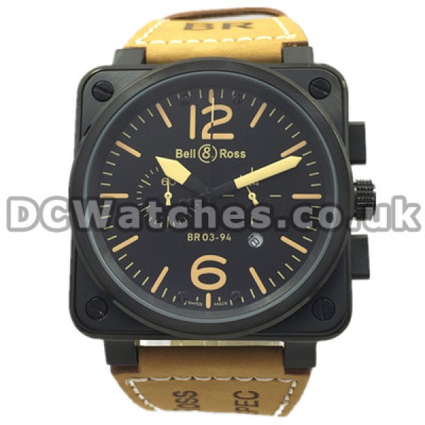 Sturdy Black Carbon & Steel Cases Bell And Ross BR03-94 Chronograph Fake Watches With Brown Straps