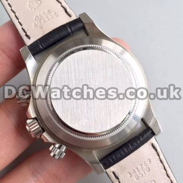 Valuable White Gold Cases Rolex Daytona 7750 Fake Watches With Black Crocodile Straps