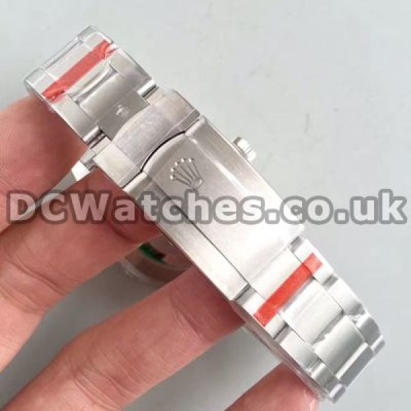 Clear Male Steel Cases Rolex Air-King Fake Watches With Black Dials And Arabic Numerals