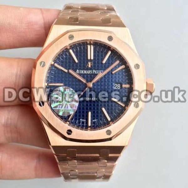 Charming Blue Dials Automatic Audemars Piguet Royal Oak Fake Watches With Rose Gold Steel Cases