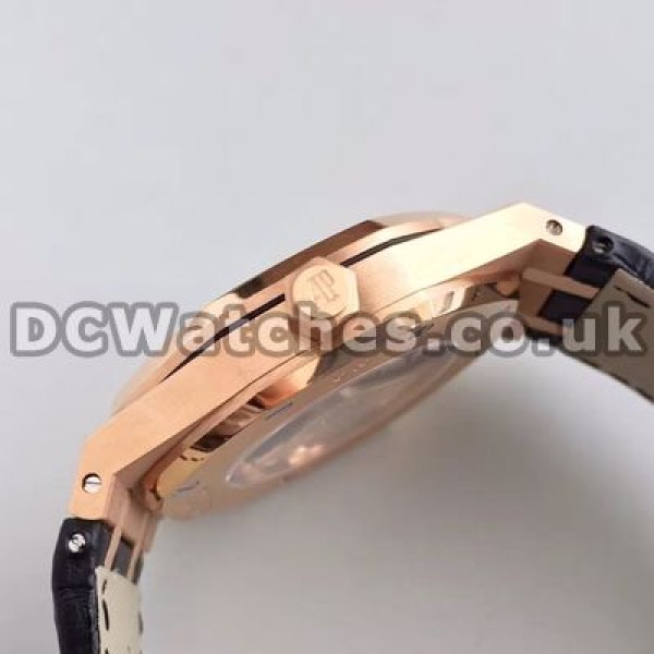 Brown Crocodile Straps Cheap Audemars Piguet Royal Oak Replica Watches With Rose Gold Steel Cases