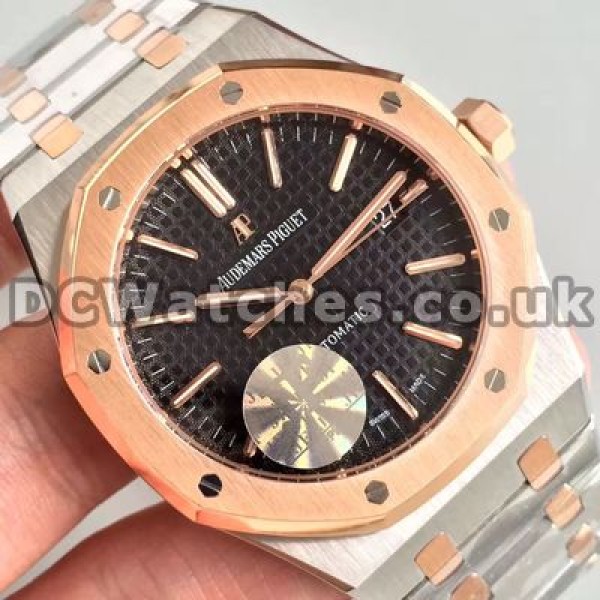 Classic Black Dials Audemars Piguet Royal Oak Fake Watches With Rose Gold Bezels Sale
