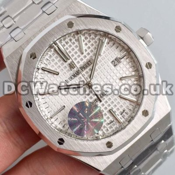 Clear White Dials Audemars Piguet Royal Oak Replica Watches With Steel Bracelets
