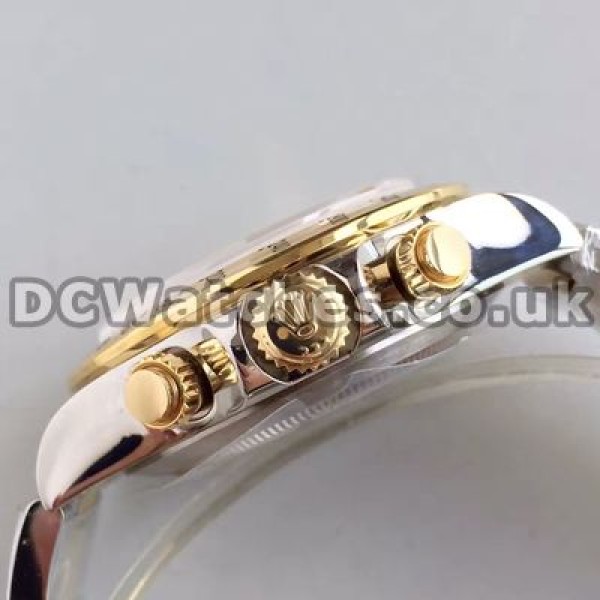 Unique Male 40MM Rolex Daytona 7750 Fake Watches With White Dials And Gold Hands Online