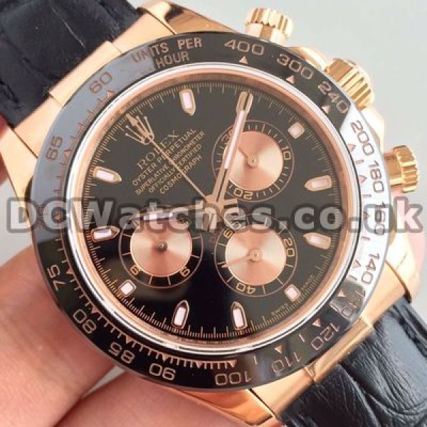 Sturdy Black Ceramic Bezels And Black Crocodile Straps Rolex Daytona 7750 Copy Watches For Men