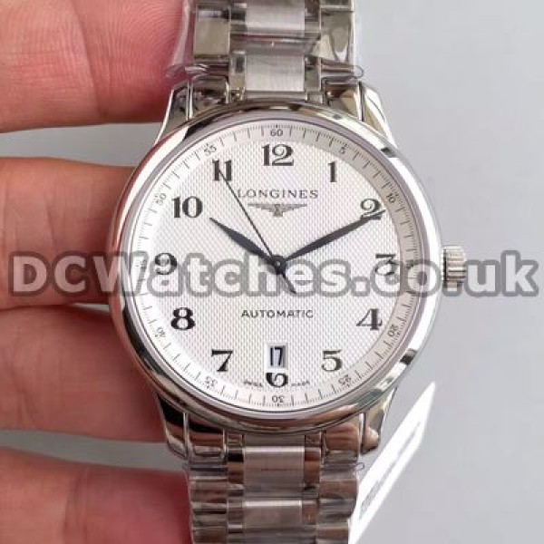 40MM Strong Male Steel Bracelets Longines Master Collection Fake Watches With White Dials Online