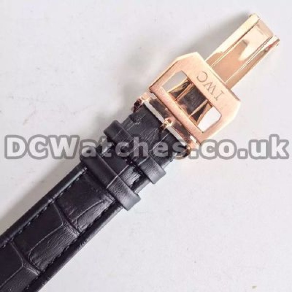 Unique Rose Gold Steel Cases Male IWC Portuguese Chronograph 7750 Copy Watches With Black Crocodile Straps