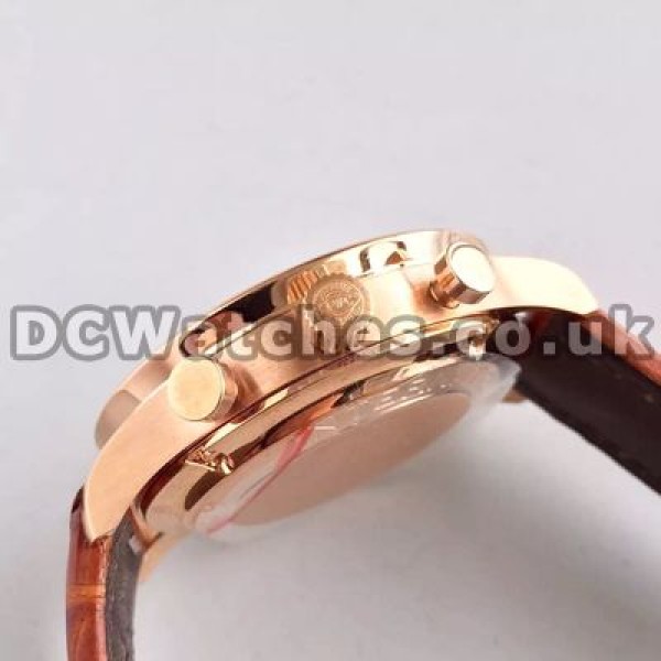 Fashionable Brown Crocodile Straps 40MM IWC Portuguese Chronograph 7750 Fake Watches With White Dials