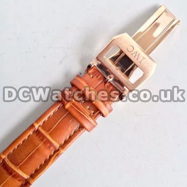 Fashionable Brown Crocodile Straps 40MM IWC Portuguese Chronograph 7750 Fake Watches With White Dials