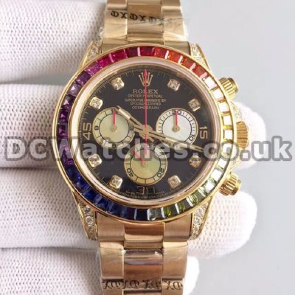 Modern Gold Steel Bracelets Male Rolex Daytona Fake Watches With Black Dials Sale