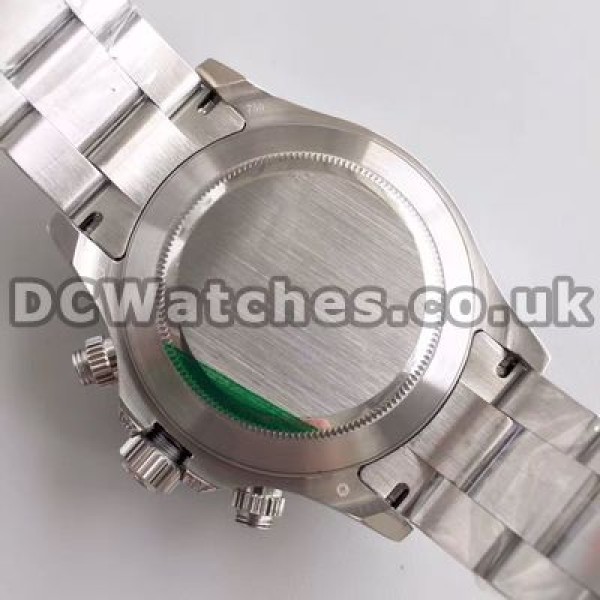 Sturdy Steel Cases 40MM Male Rolex Daytona Copy Watches With Black Dials And Diamond Indexes