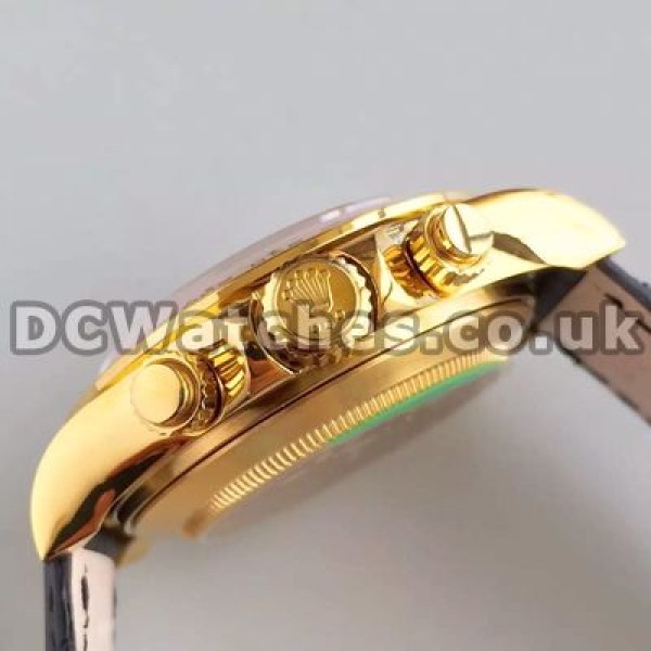Fashionable 40MM Male Diamond Indexes Rolex Daytona Replica Watches With White Dials And Black Straps