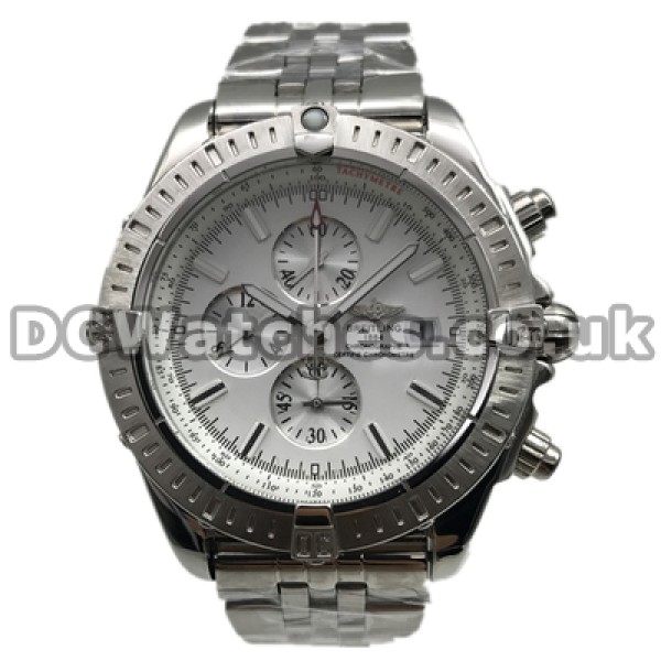 Pure White Dials Breitling Chronomat Copy Watches For Men Online With Steel Bracelets